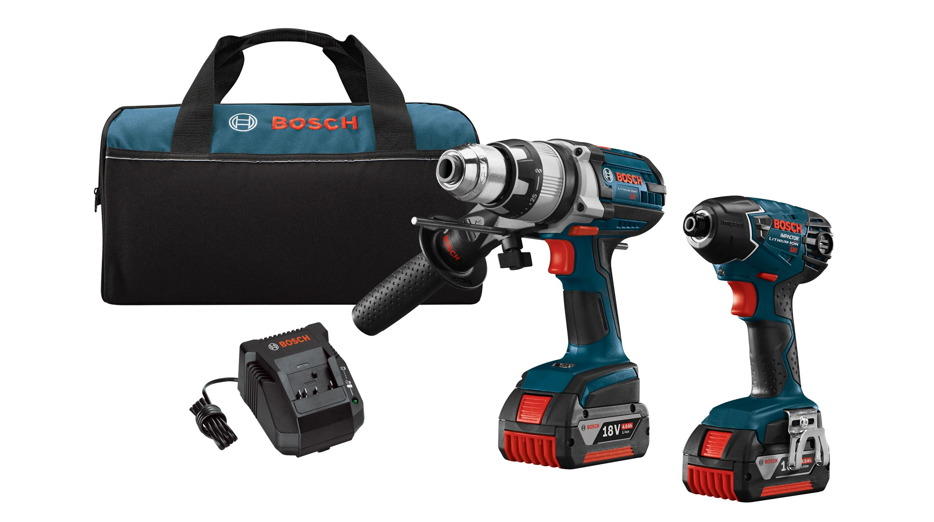 Bosch CLPK222-181 18V 2-Tool Combo Kit with Hammer Drill/Driver & 1/4-in Impact Driver, 2x 4.0Ah Batteries, Charger & Soft Case