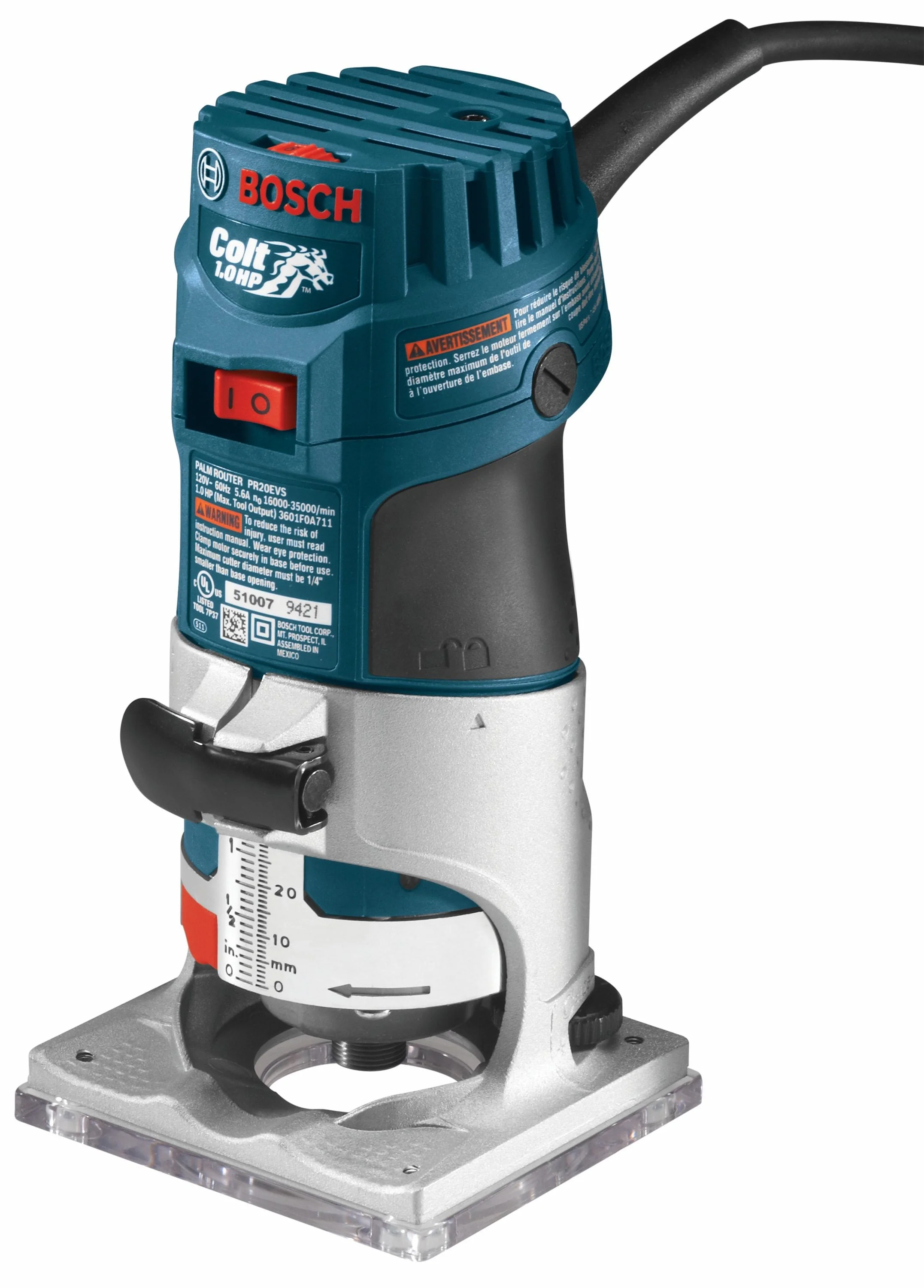 Bosch Colt 1/4-in 1-HP Variable Speed Fixed Corded Palm Router, PR20EVS