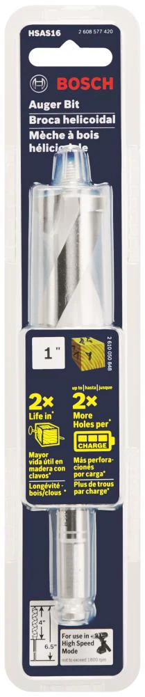 Bosch Cordless High-Speed 1-in x 6-1/2-in Woodboring Auger Drill Bit, Hex Shank (HSAS16) - Image 2