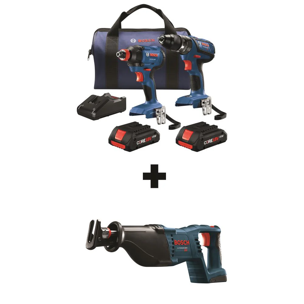 Bosch CORE18V 3-Tool 18-Volt Power Tool Combo Kit with Soft Case, Charger and (2) 4.0Ah Batteries