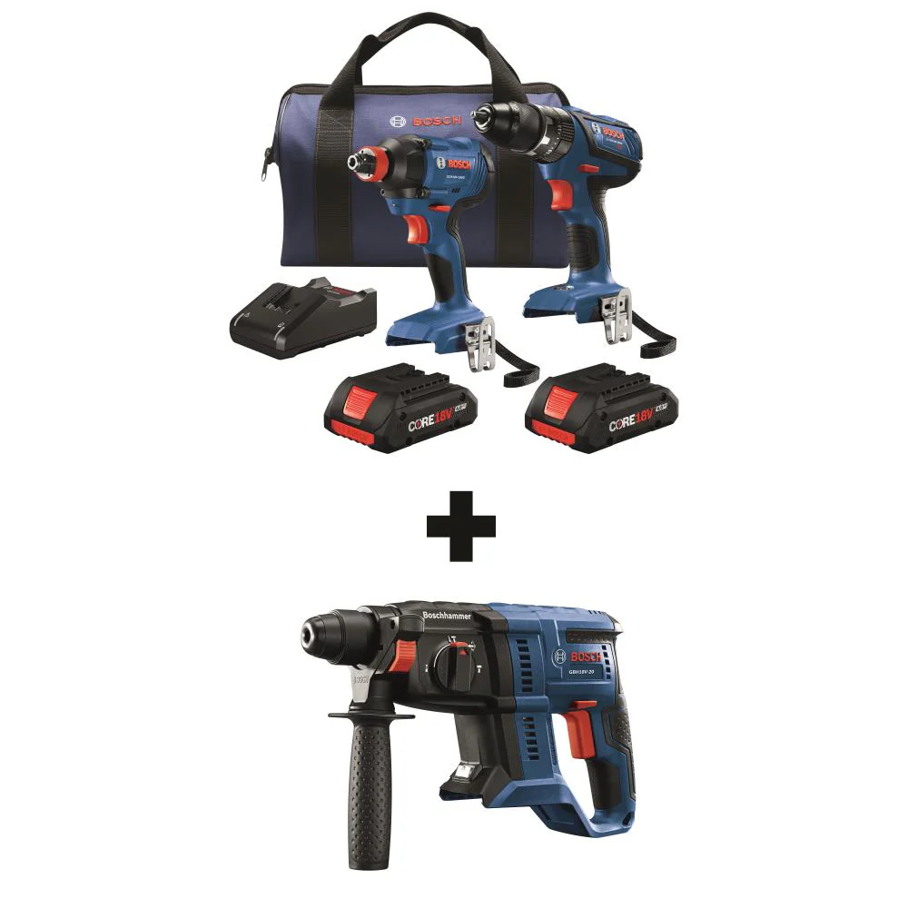 Bosch CORE18V 3-Tool 18-Volt Power Tool Combo Kit with Soft Case, Charger and 2 Batteries