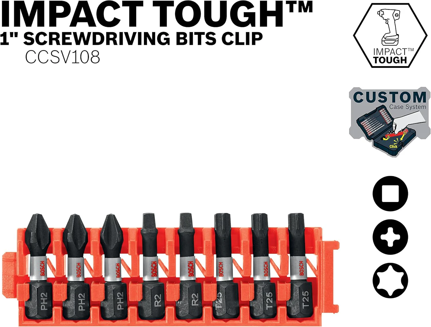 Bosch Custom Case System 8-Piece 1/4-in x 1-in Impact Tough Phillips/Square/Torx Insert Bits – CCSV108 - Image 4