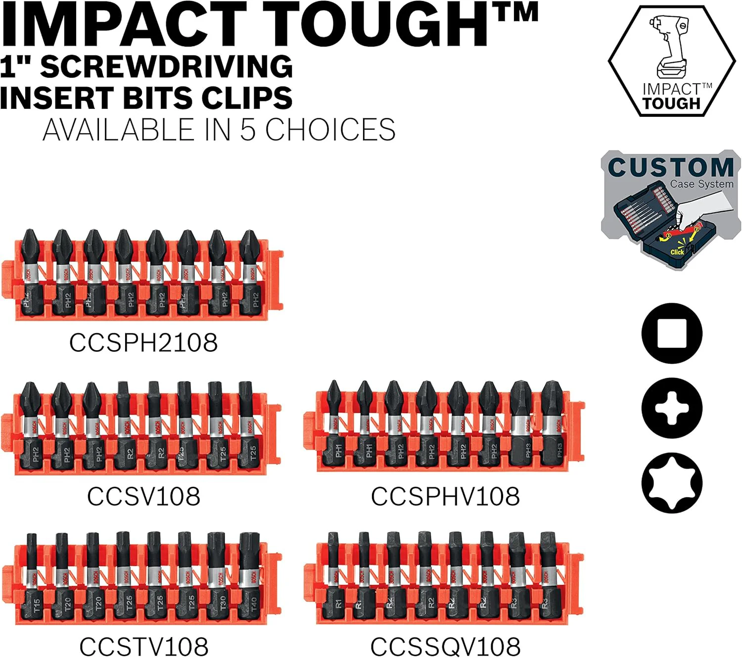 Bosch Custom Case System 8-Piece 1/4-in x 1-in Impact Tough Phillips/Square/Torx Insert Bits – CCSV108 - Image 5