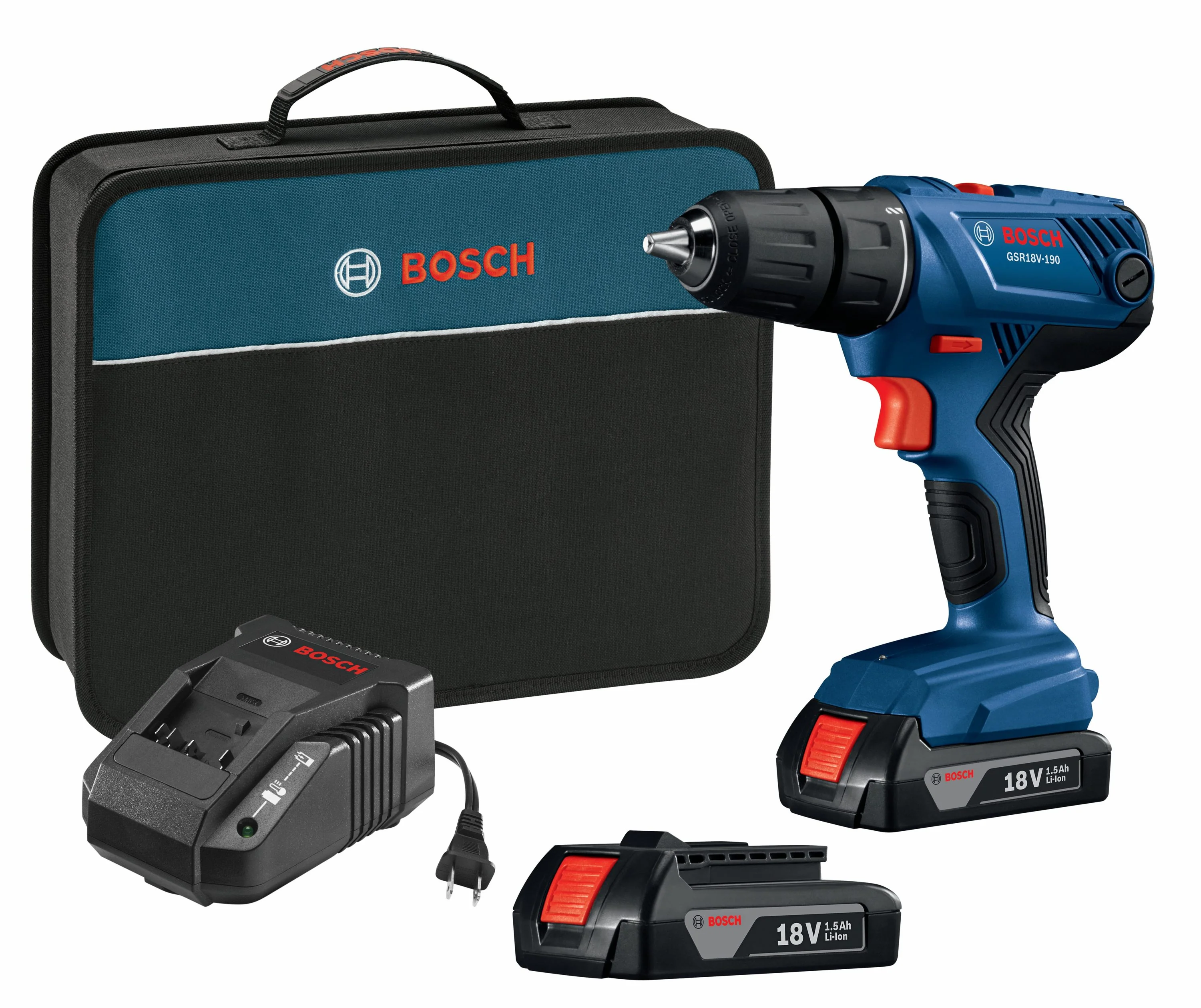 Bosch GSR18V-190B22 18-Volt 1/2-in Cordless Drill/Driver Kit with Charger and 2 Batteries