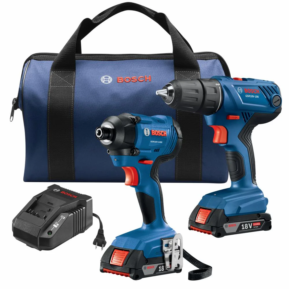 Bosch GXL18V-26B22 18V 2-Tool Cordless Combo Kit with Soft Case, Charger, and (2) 2.0Ah Batteries
