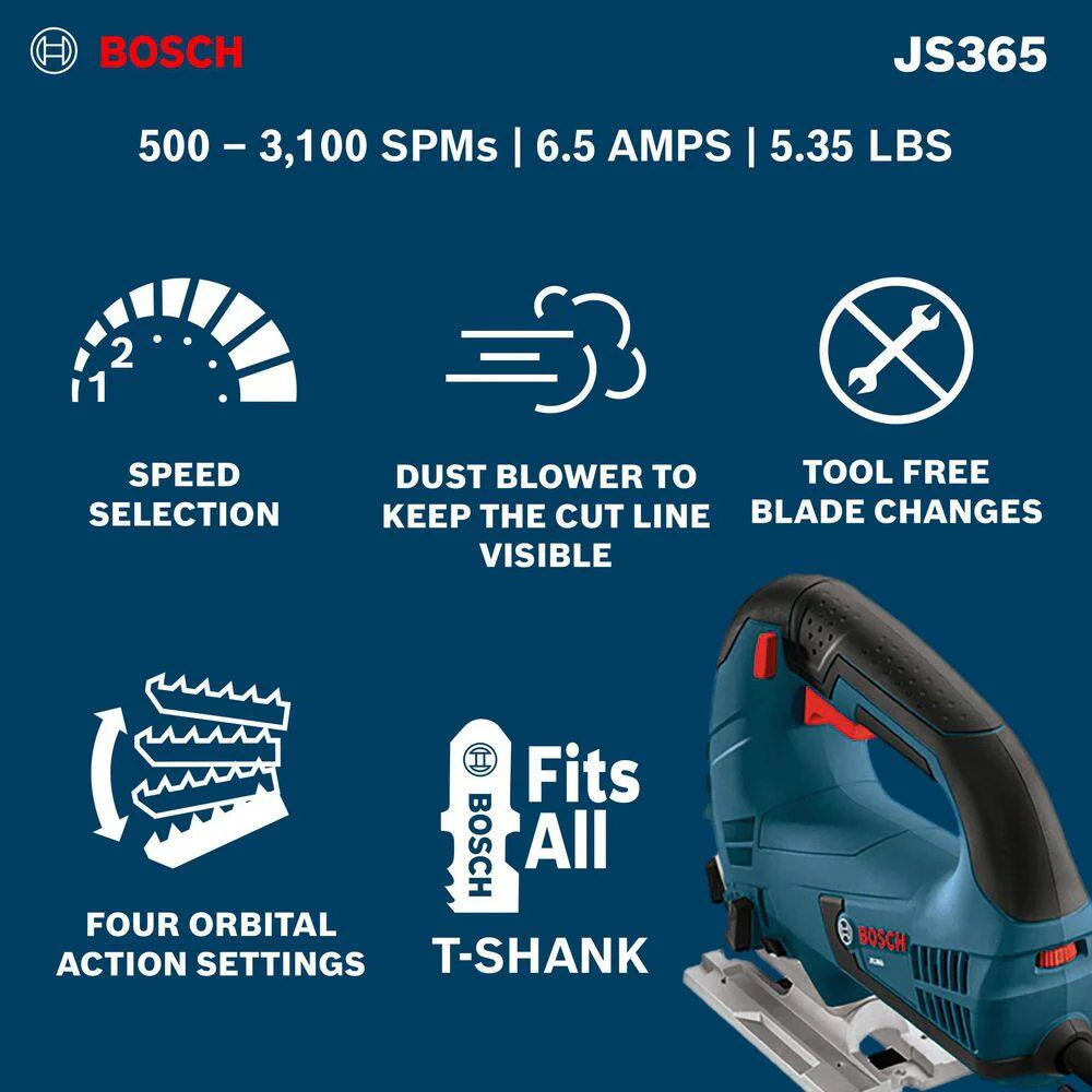 Bosch JS365 6.5 Amp Corded Variable Speed Top-Handle Jig Saw Kit with Carrying Case - Image 2