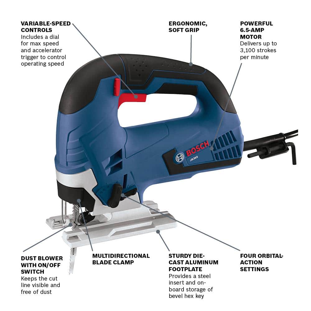 Bosch JS365 6.5 Amp Corded Variable Speed Top-Handle Jig Saw Kit with Carrying Case - Image 3