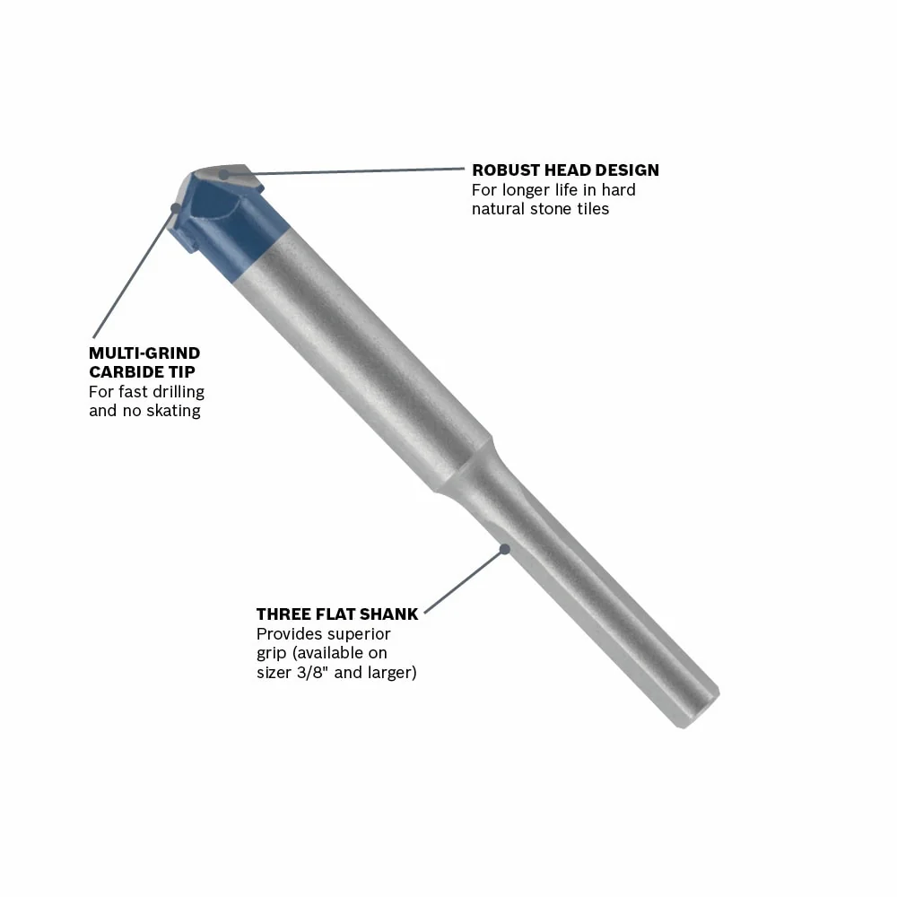 Bosch Natural Stone Tile 3/16-in x 2-in High-Speed Steel Masonry Drill Bit for Hammer Drill - Image 3