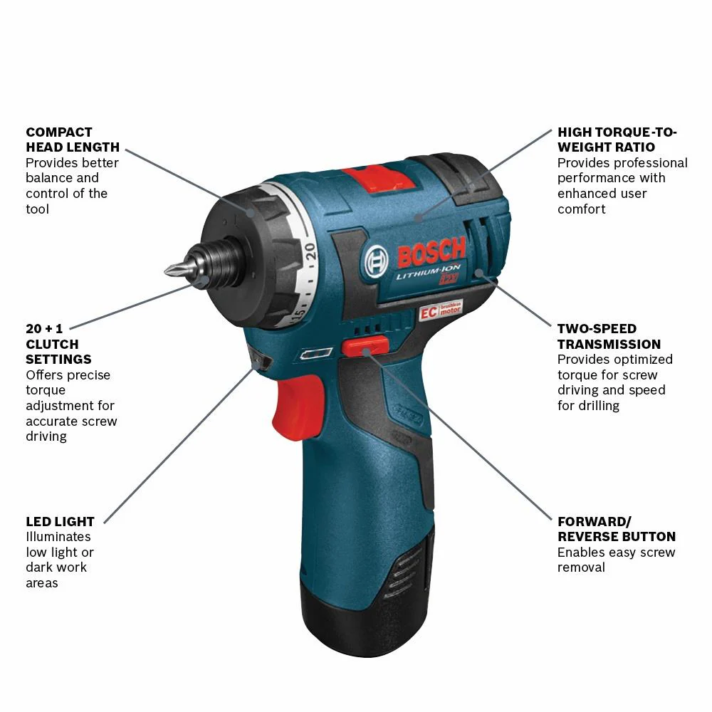 Bosch PS22BN 12V Max 1/4-in Hex Brushless Cordless Drill/Driver (Bare Tool) - Image 2