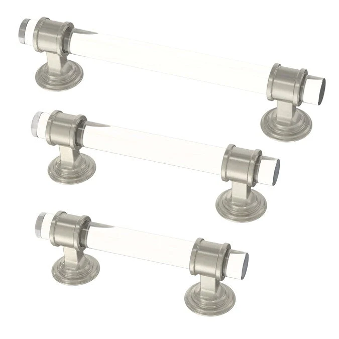 Brainerd (96mm) Center to Center Satin Nickel and Clear Cylindrical Bar Drawer Pull - Image 3