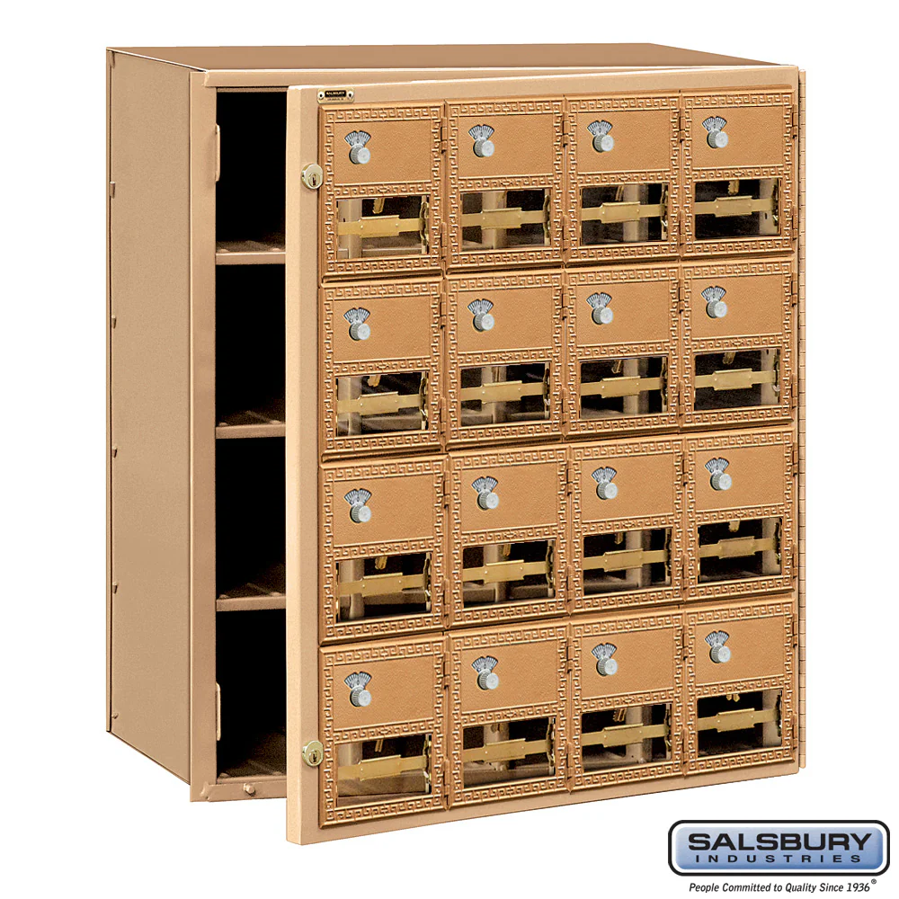 Brass Mailbox with 16 Combination Lock Doors - Front Loading