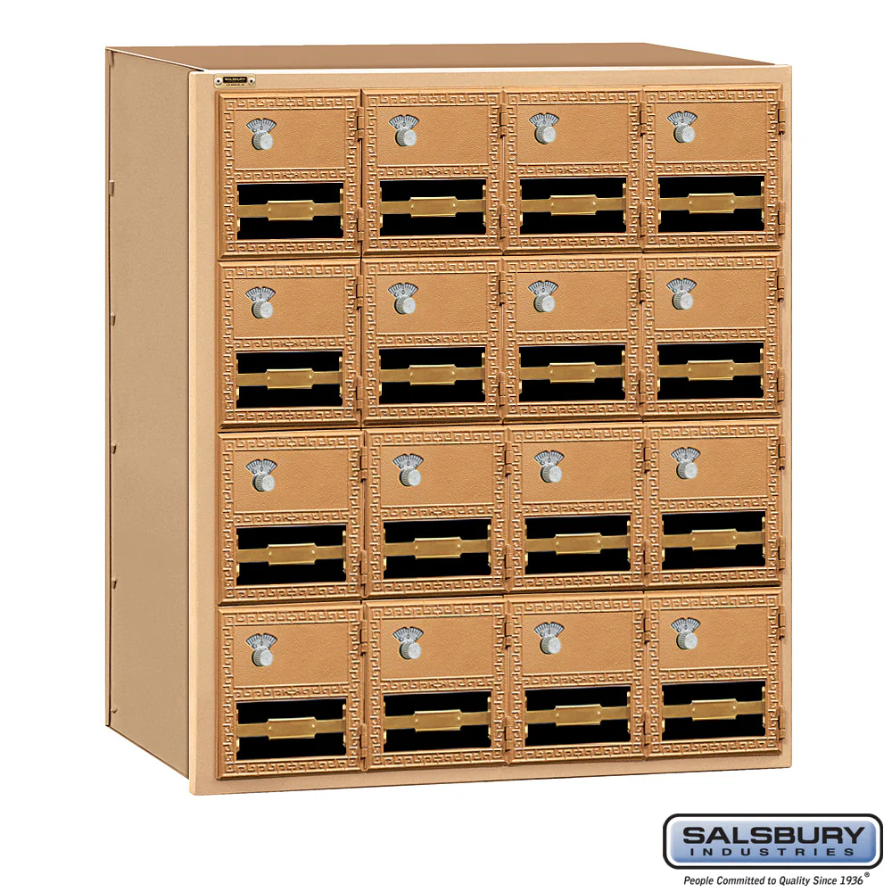 Brass Mailbox with 16 Combination Lock Doors - Rear Loading