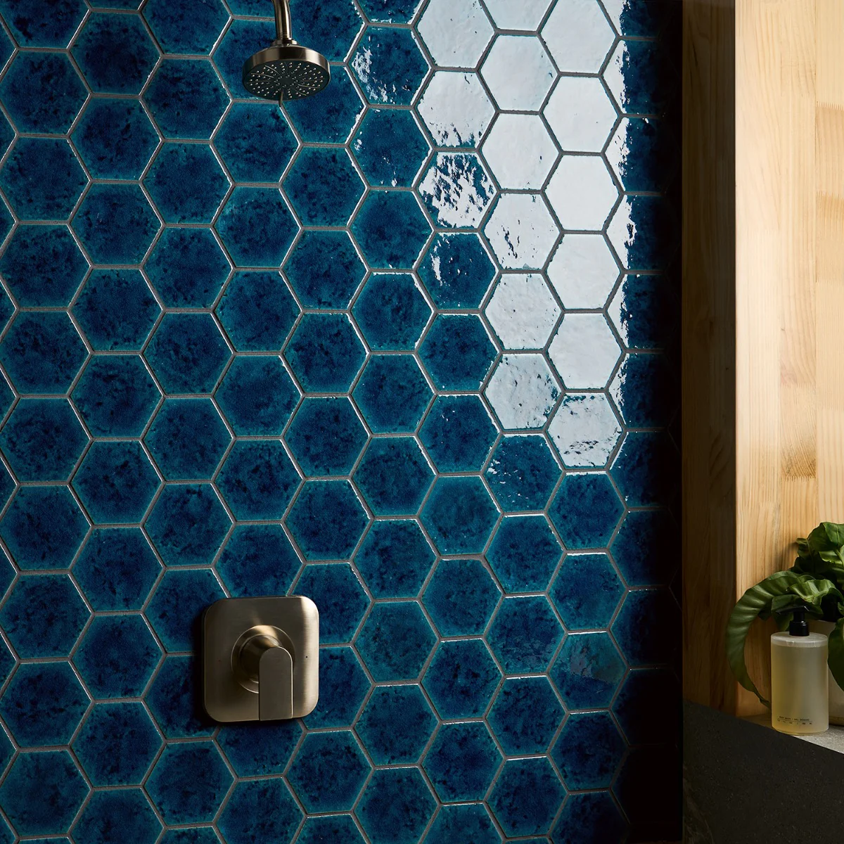 Breeze Ocean Blue 4.5" Hexagon Crackled Glossy Porcelain Tile by Lux Tile - Image 2