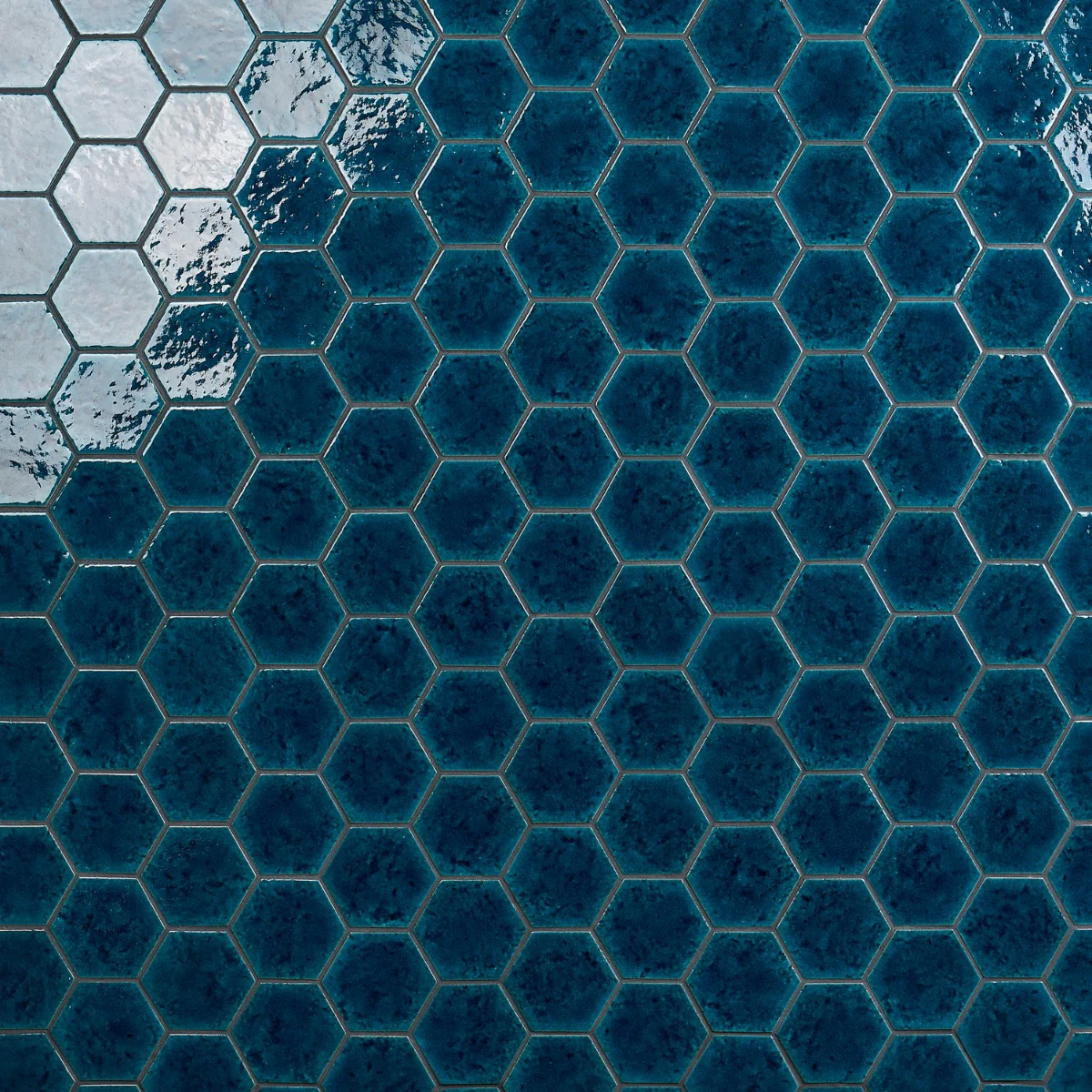 Breeze Ocean Blue 4.5" Hexagon Crackled Glossy Porcelain Tile by Lux Tile - Image 3