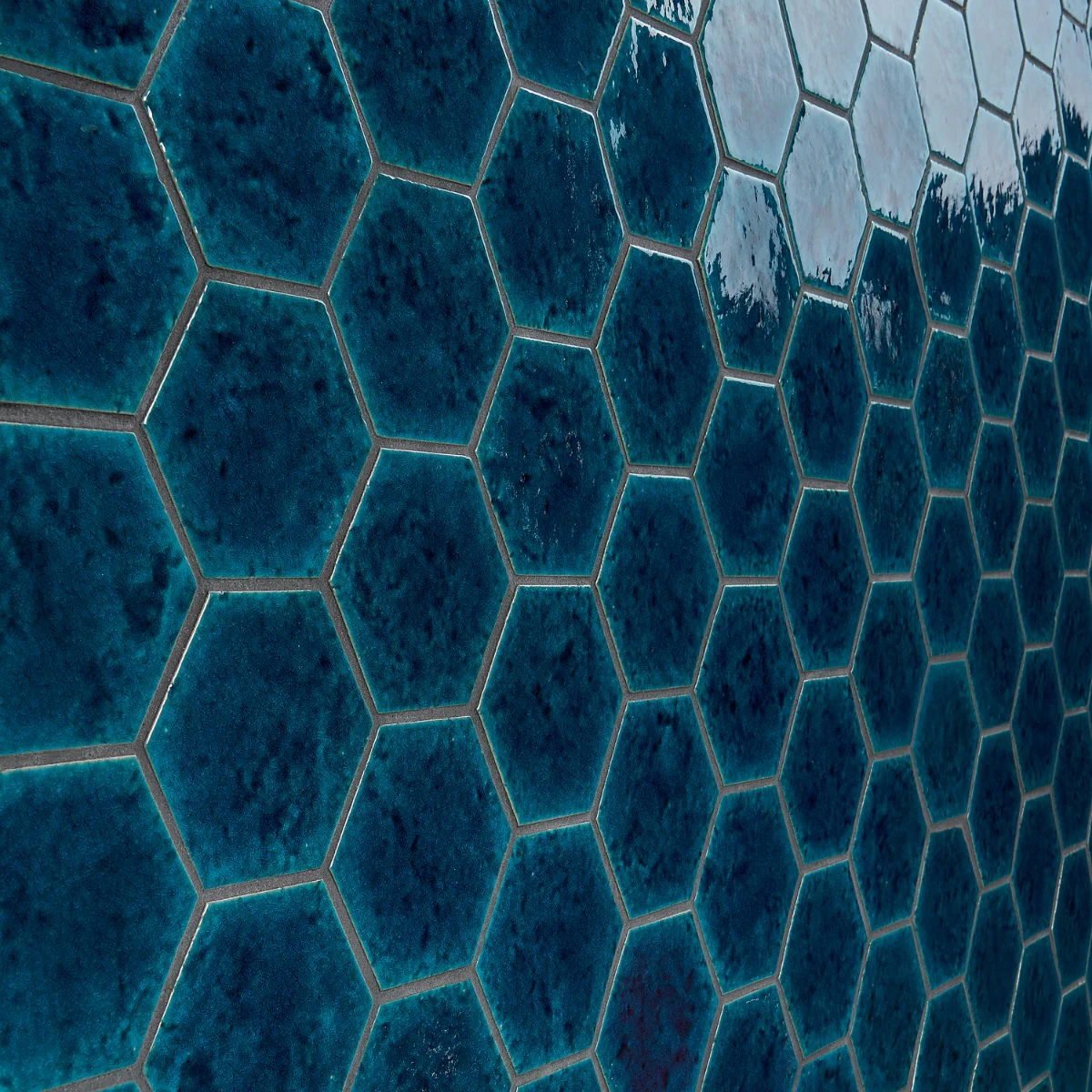Breeze Ocean Blue 4.5" Hexagon Crackled Glossy Porcelain Tile by Lux Tile - Image 4