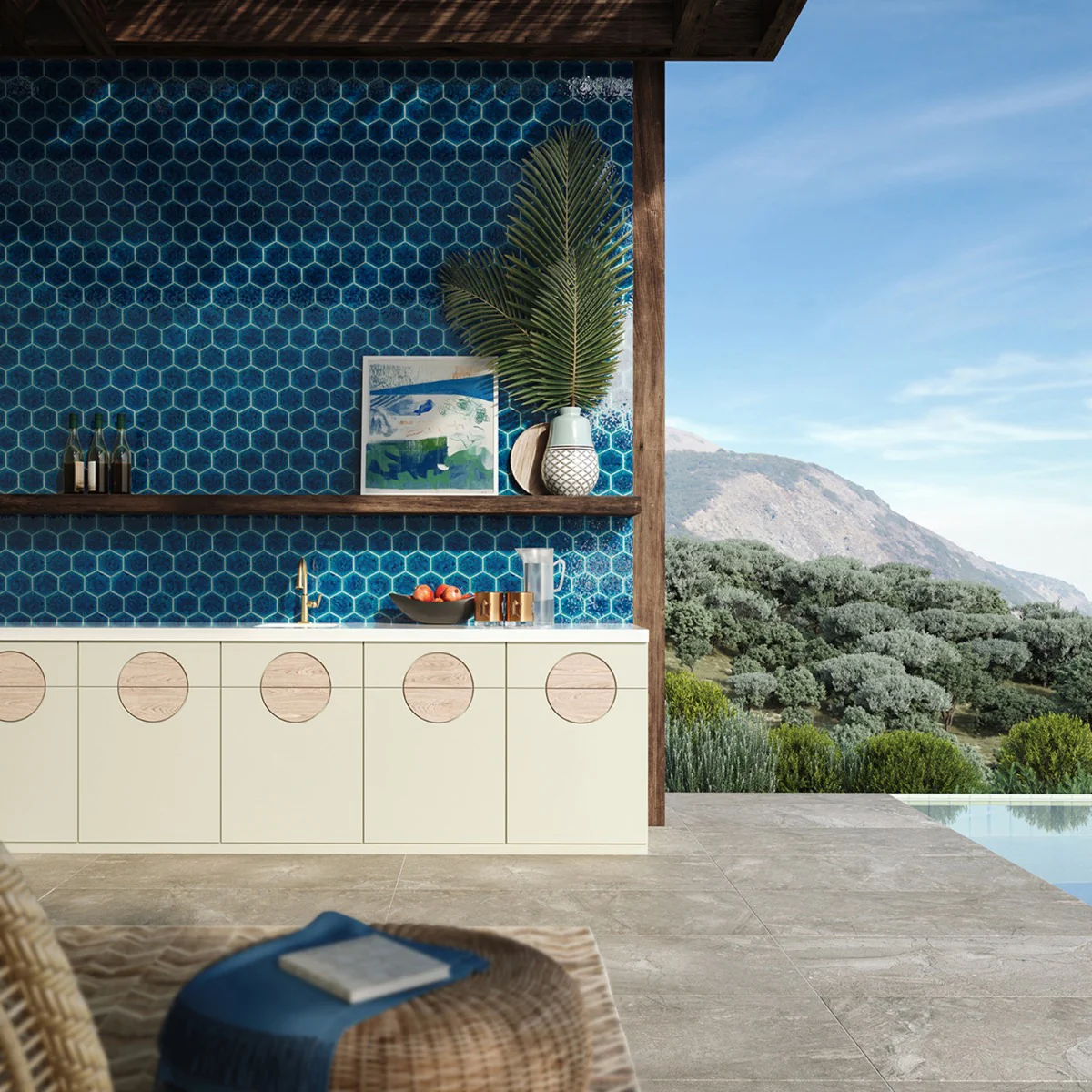 Breeze Ocean Blue 4.5" Hexagon Crackled Glossy Porcelain Tile by Lux Tile - Image 5