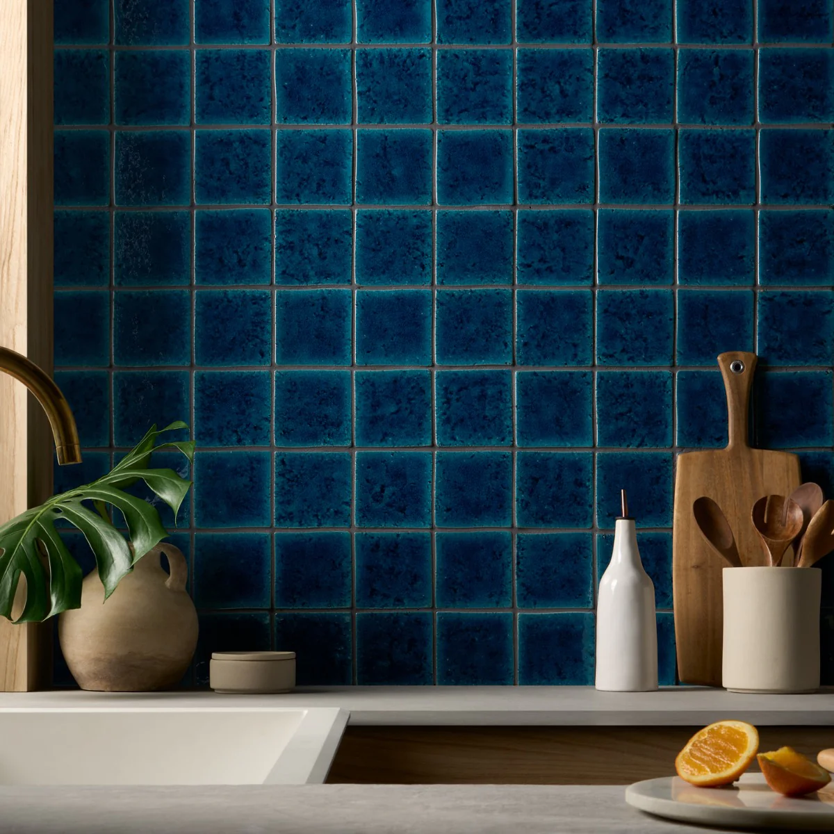 Breeze Ocean Blue 5" Crackled Glossy Porcelain Tile - Lux Tile