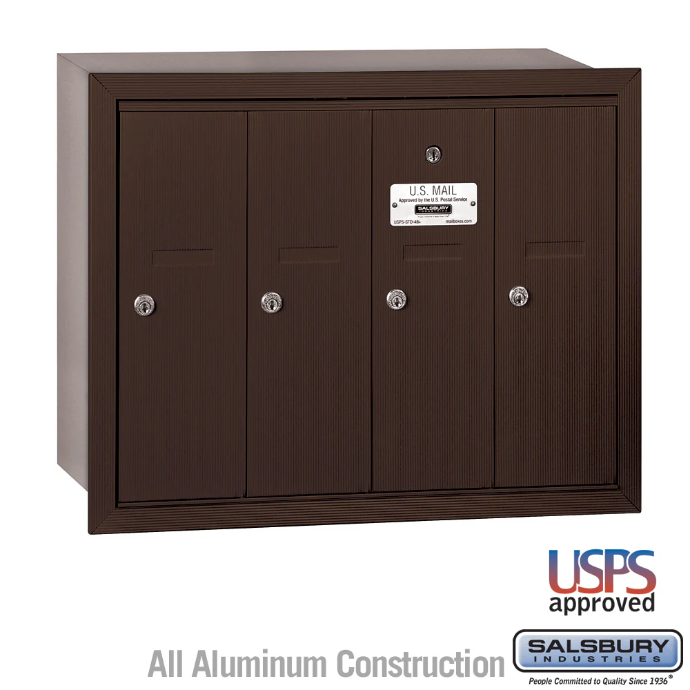 Bronze 4-Door Vertical Mailbox - Recessed Mounted - USPS Approved