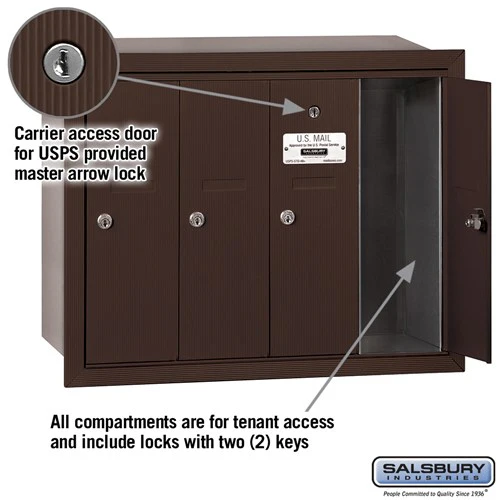 Bronze 4-Door Vertical Mailbox - Recessed Mounted - USPS Approved - Image 2
