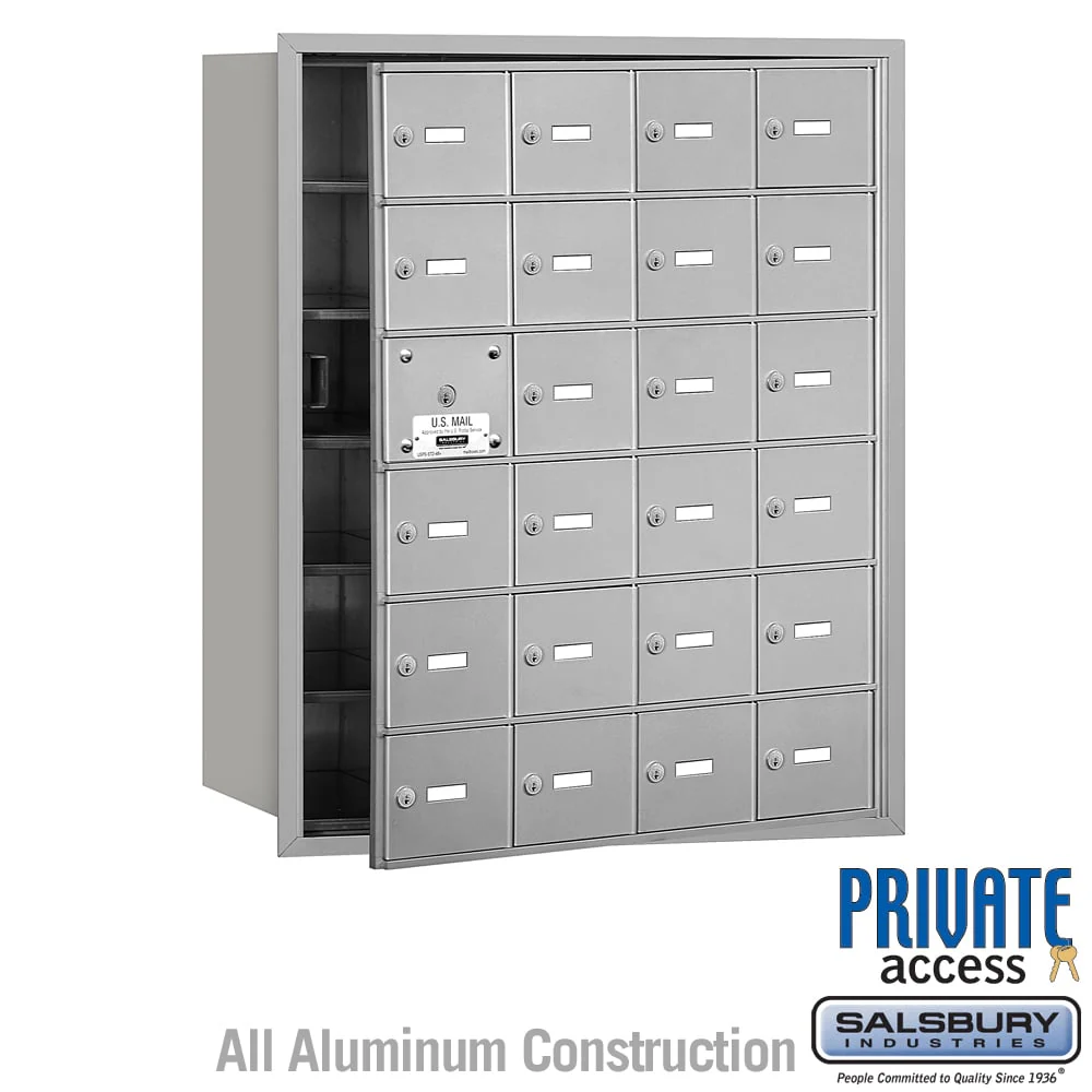 4B+ Horizontal Mailbox with 24 Doors and Master Lock - Aluminum - Front Loading