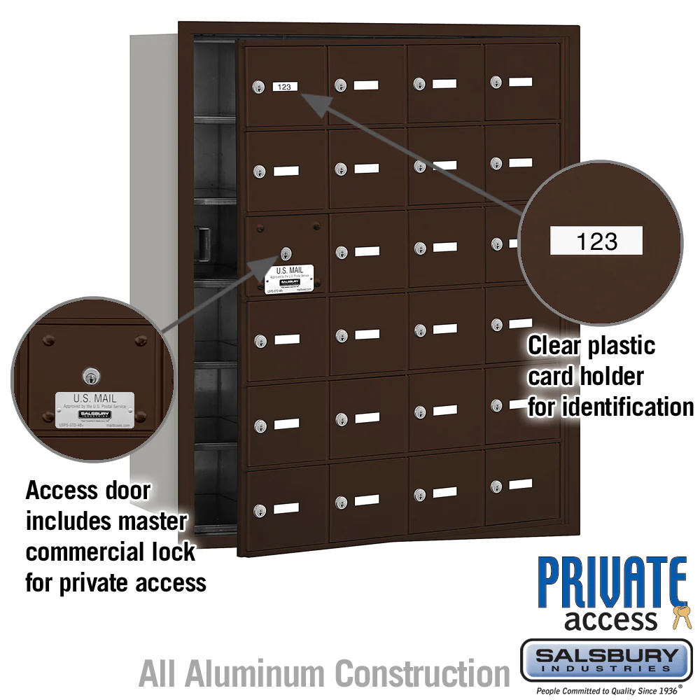 4B+ Horizontal Mailbox with 24 Doors and Master Lock - Aluminum - Front Loading - Image 4