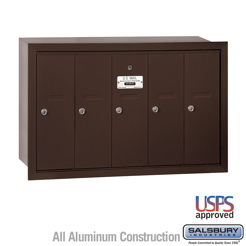 Bronze 5-Door Vertical Mailbox - Recessed Mounted - USPS Approved