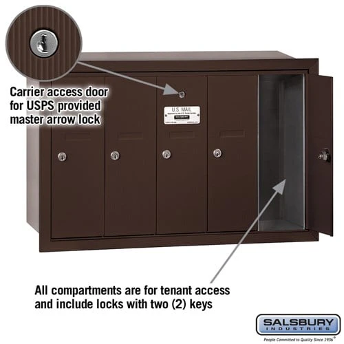 Bronze 5-Door Vertical Mailbox - Recessed Mounted - USPS Approved - Image 2