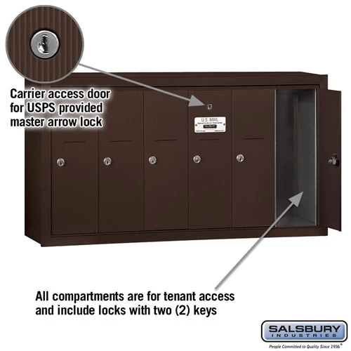 Bronze 6-Door Vertical Mailbox - Surface Mounted - USPS Approved - Image 2
