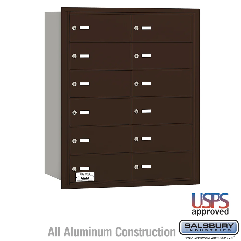Bronze Rear Loading Horizontal Mailbox with 12 B Doors