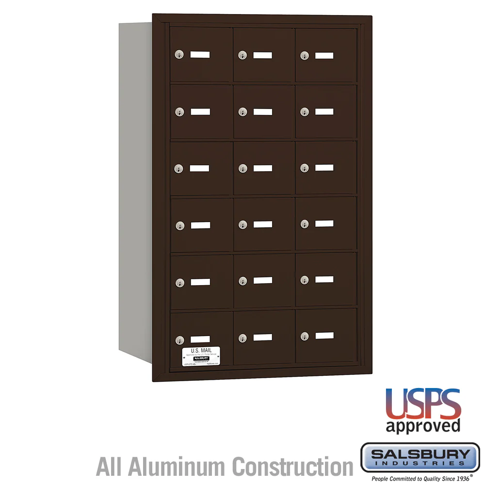 Bronze Rear-Loading Mailbox with 18 Secure Doors for USPS Access