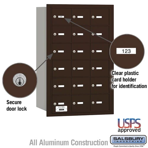 Bronze Rear-Loading Mailbox with 18 Secure Doors for USPS Access - Image 2