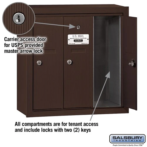 Bronze Vertical Mailbox with 3 Compartments - Surface Mounted - USPS Approved - Image 2