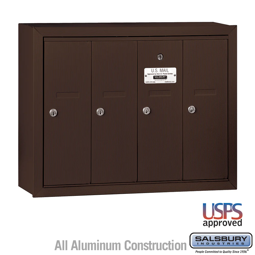Bronze Vertical Mailbox with 4 Compartments - Surface Mounted - USPS Approved