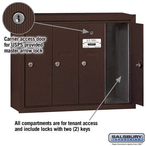 Bronze Vertical Mailbox with 4 Compartments - Surface Mounted - USPS Approved - Image 2