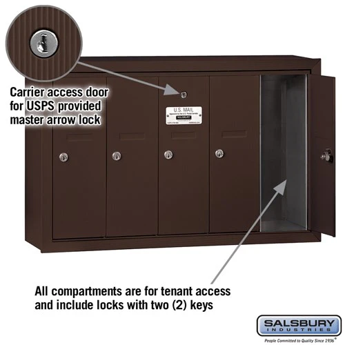 Bronze Vertical Mailbox with 5 Compartments - Surface Mounted - USPS Approved - Image 2