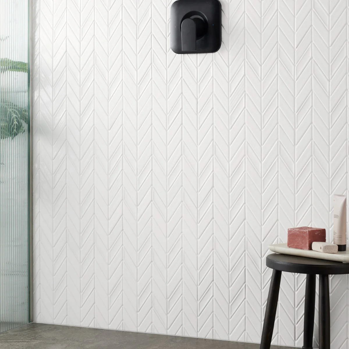 Brookline Chevron Cloud White 1x5 Glossy Ceramic Mosaic Tile