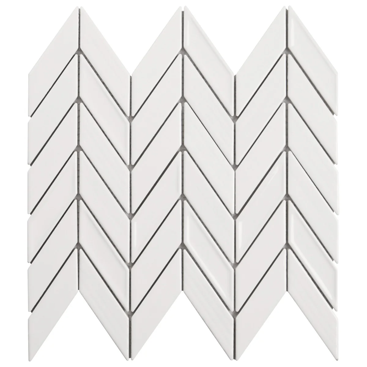 Brookline Chevron Cloud White 1x5 Glossy Ceramic Mosaic Tile - Image 4