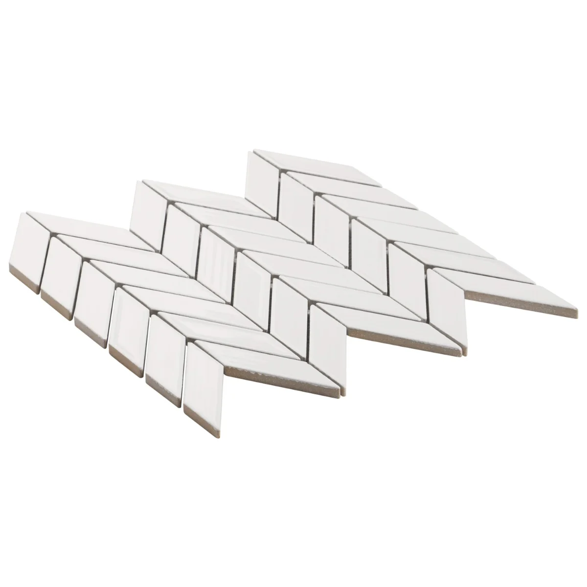 Brookline Chevron Cloud White 1x5 Glossy Ceramic Mosaic Tile - Image 5