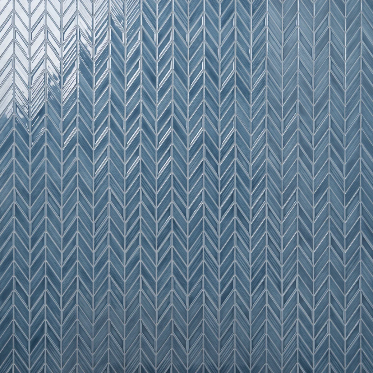 Brookline Chevron Coastal Blue 1x5 Glossy Ceramic Mosaic Tile - Image 2