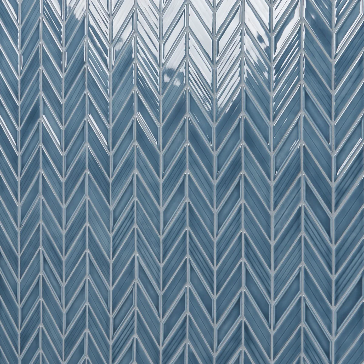 Brookline Chevron Coastal Blue 1x5 Glossy Ceramic Mosaic Tile - Image 3
