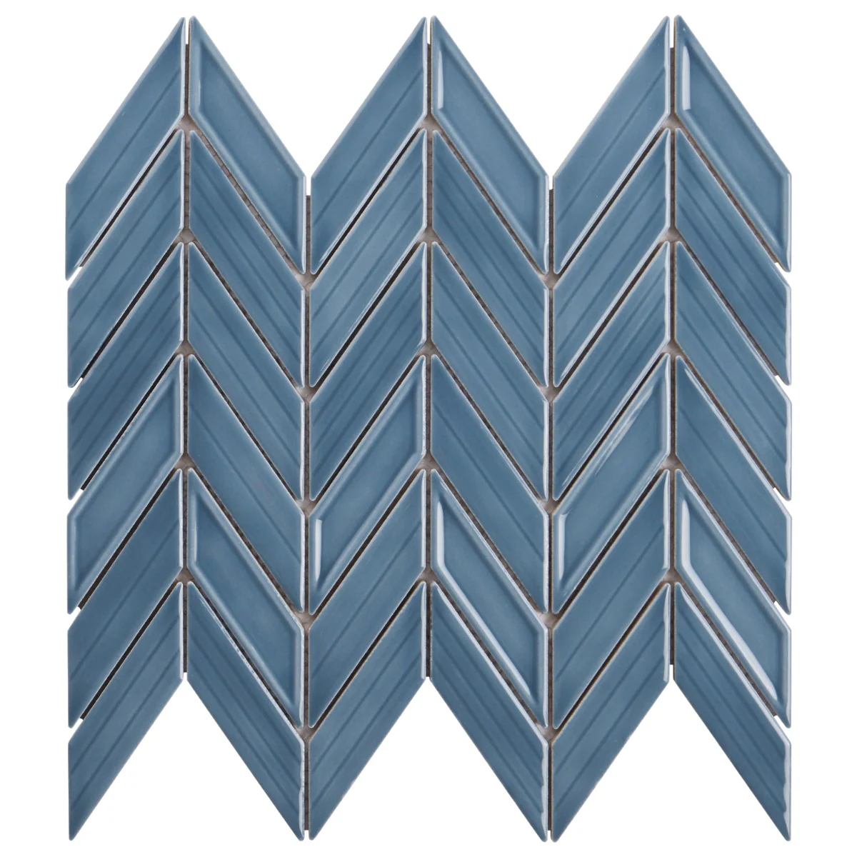 Brookline Chevron Coastal Blue 1x5 Glossy Ceramic Mosaic Tile - Image 4