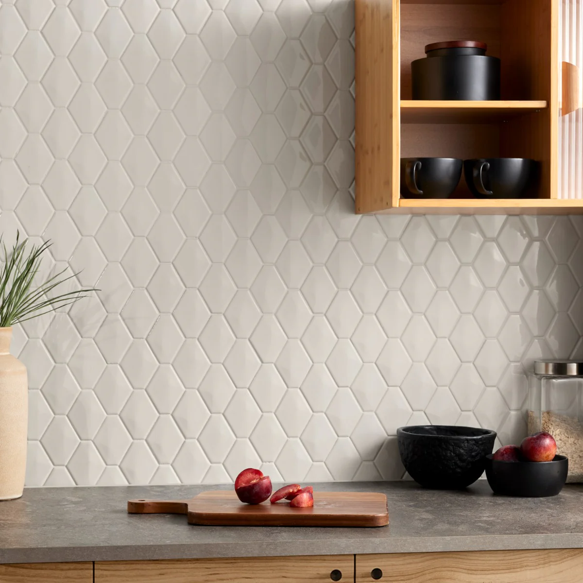 Brookline Diamond Mushroom Gray 3x4 Glossy Ceramic Mosaic Tile