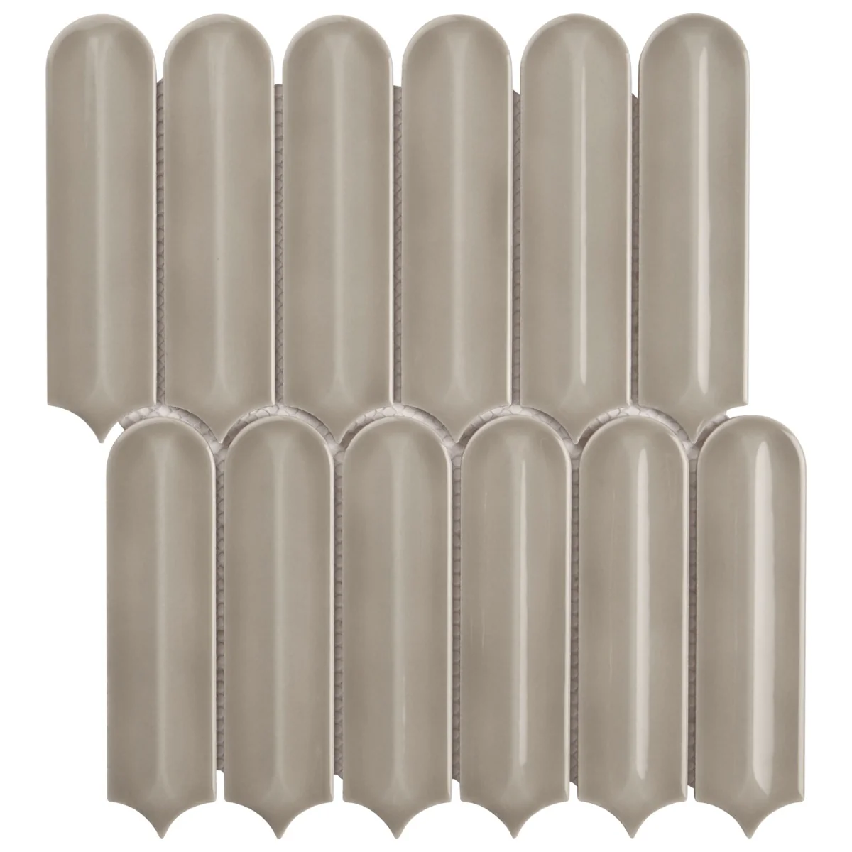 Brookline Feather Warm Gray 2x7 Fish Scale Glossy Ceramic Mosaic Tile - Image 4