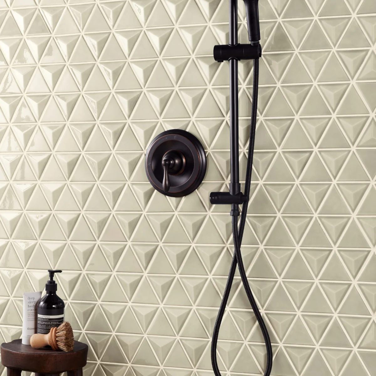 Brookline Triangle Celadon Green 4" Glossy Ceramic Mosaic Tile by Lux Tile