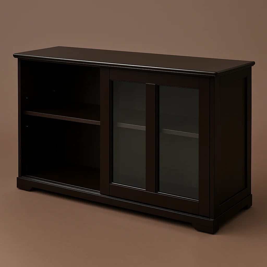 Bunpeony Brown Wooden Pantry Cabinet with Glass Sliding Doors - 42" x 24.5" x 13"