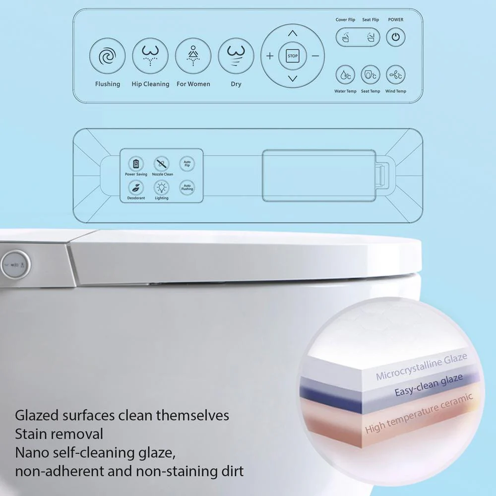 BWE Smart Toilet Bidet in White - Tankless 1-Piece with Auto Open/Close, Auto Flush, and Heated Seat - Image 6