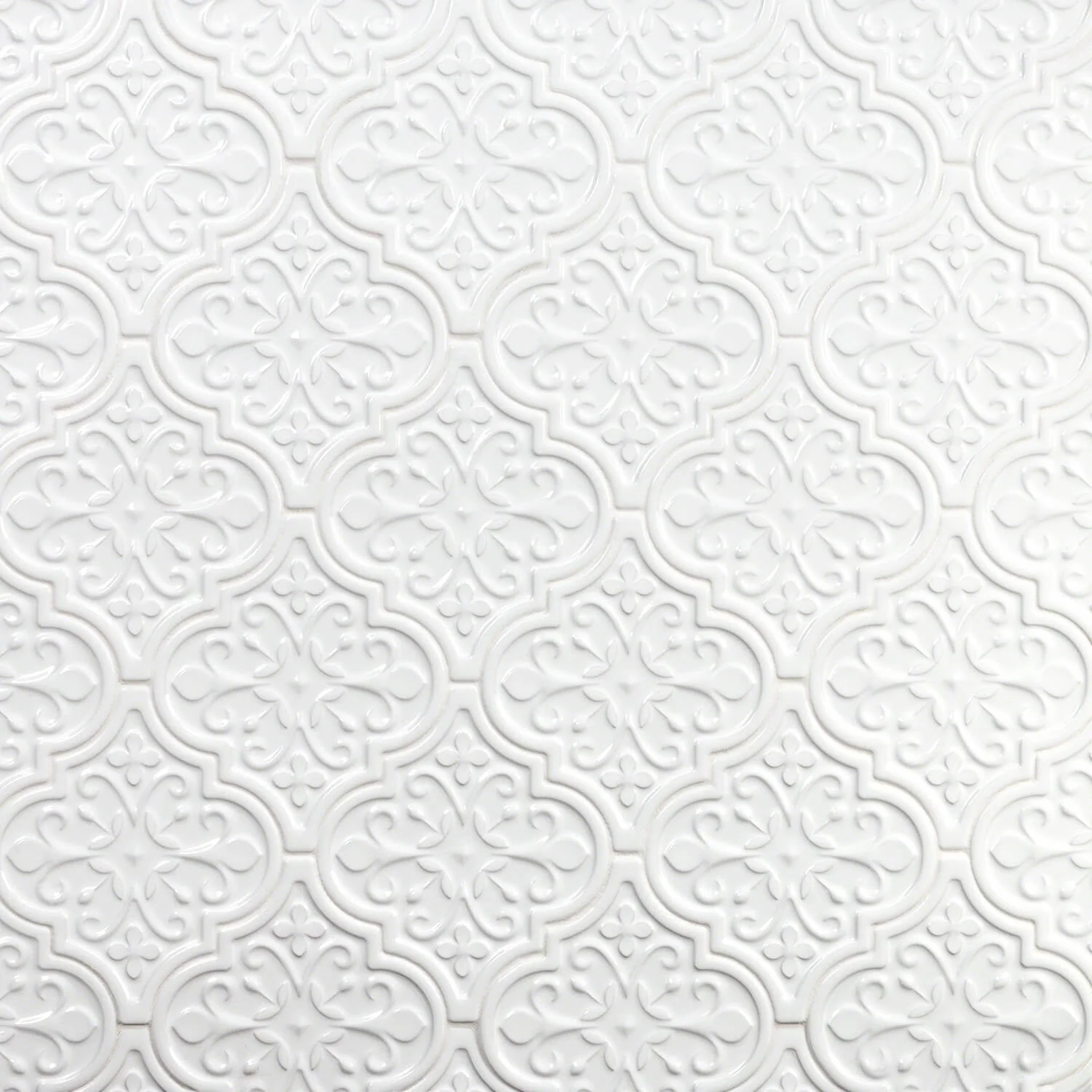 Byzantine Florid Bianco White 6x7 Arabesque Polished Ceramic Wall Tile - Image 2