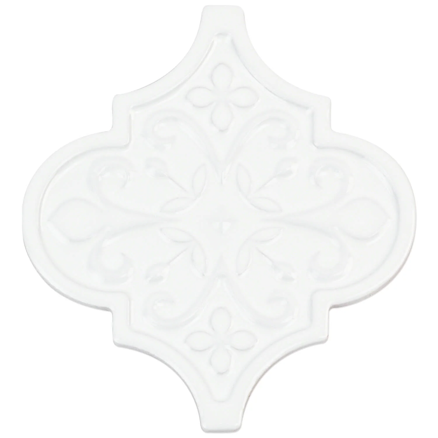 Byzantine Florid Bianco White 6x7 Arabesque Polished Ceramic Wall Tile - Image 3