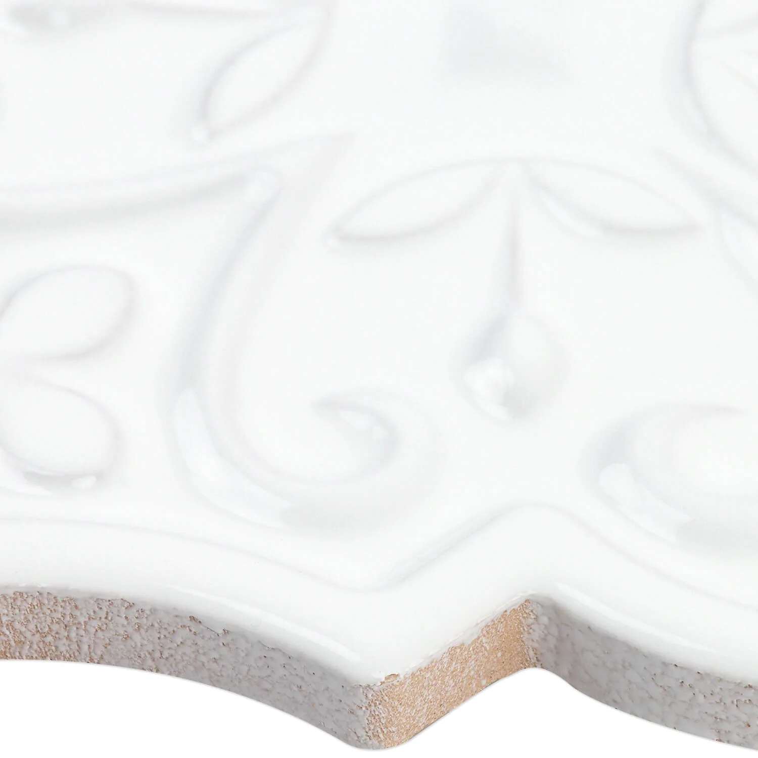 Byzantine Florid Bianco White 6x7 Arabesque Polished Ceramic Wall Tile - Image 5