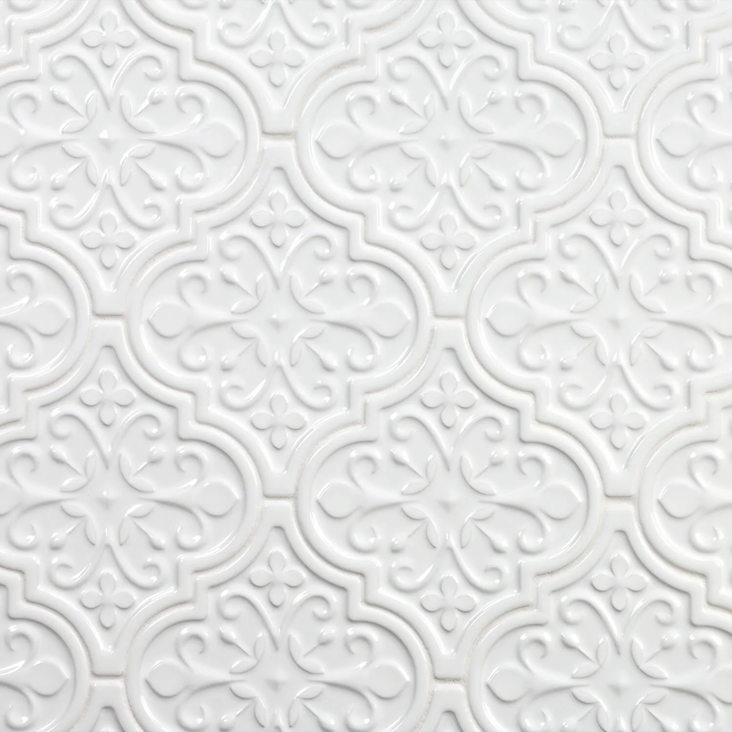 Byzantine Florid Bianco White 6x7 Arabesque Polished Ceramic Wall Tile - Image 9